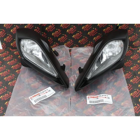 2 x Headlights + bulbs + plastic surround + socket Yamaha YFZ450 Raptor 700 700R