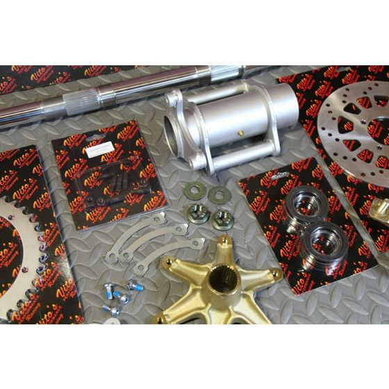 New 2" Banshee Rear Setup Axle Carrier Rotor Hubs Sprocket 38 Tooth CHROME